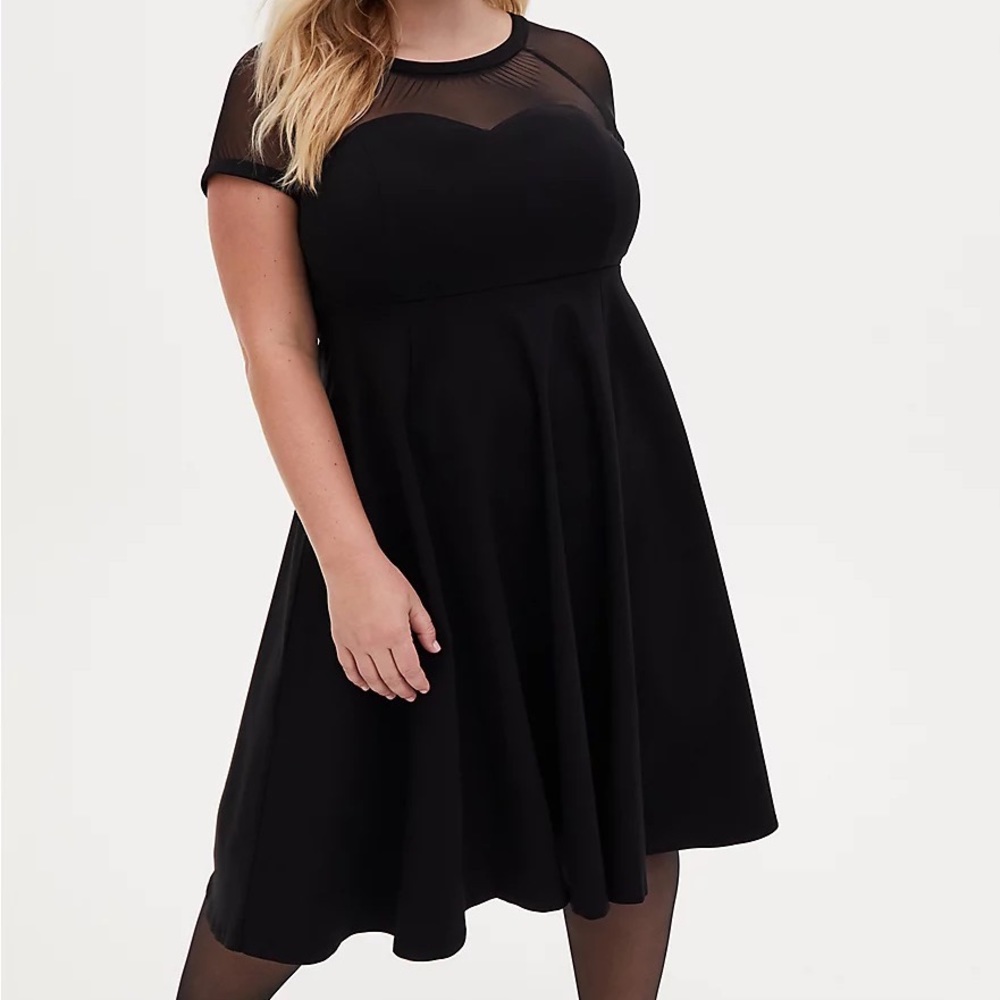 Torrid Black Mesh Inset Swing Short Sleeve Dress